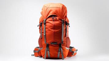 AI generated Orange Hiking Backpack Bag isolated on white background with copy space for advertisement. AI Generated photo