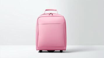 ai generado rosado laminación mochila bolso aislado en blanco antecedentes con Copiar espacio para anuncio publicitario. ai generado foto