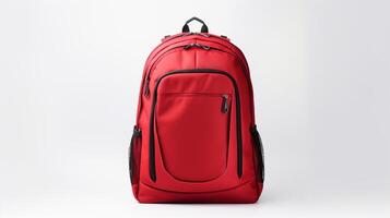 ai generado rojo ciclismo mochila bolso aislado en blanco antecedentes con Copiar espacio para anuncio publicitario. ai generado foto