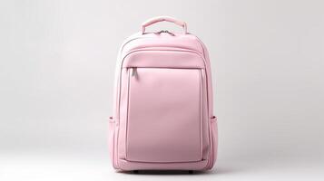 AI generated Pink Rolling Backpack Bag isolated on white background with copy space for advertisement. AI Generated photo