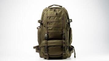 AI generated Ranger Green Tactical Backpack Bag isolated on white background with copy space for advertisement. AI Generated photo