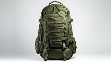 AI generated Ranger Green Tactical Backpack Bag isolated on white background with copy space for advertisement. AI Generated photo