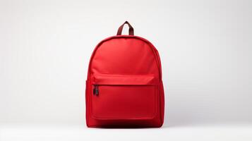 AI generated Red School Backpack Bag isolated on white background with copy space for advertisement. AI Generated photo