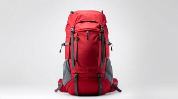 AI generated Red Hiking Backpack Bag isolated on white background with copy space for advertisement. AI Generated photo