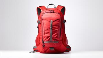 AI generated Red Hydration Backpack Bag isolated on white background with copy space for advertisement. AI Generated photo