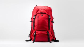 ai generado rojo excursionismo mochila bolso aislado en blanco antecedentes con Copiar espacio para anuncio publicitario. ai generado foto