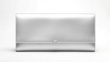 AI generated Silver Foldover Clutch Bag isolated on white background with copy space for advertisement. AI Generated photo