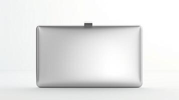 AI generated Silver Hardcase Clutch Bag isolated on white background with copy space for advertisement. AI Generated photo