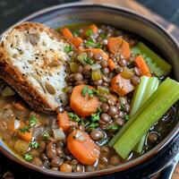 AI generated Lentil soup carrots photo