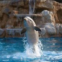 AI generated Chubby dolphin leaping joyfully photo