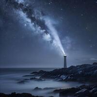 AI generated Sleepy lighthouse beam guiding ships photo