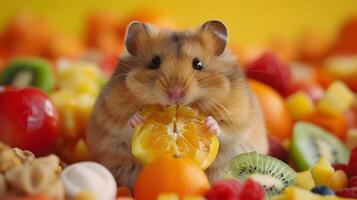 AI generated Chubby hamster stuffing cheeks photo