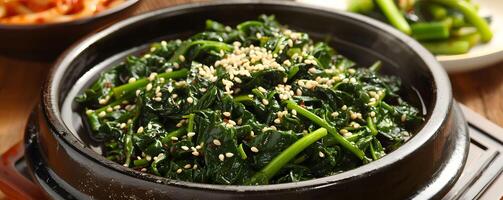 AI generated Sigeumchi namul seasoned spinach sesame oil simple side dish photo