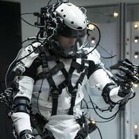 AI generated Engineer in a haptic suit testing tactile feedback photo