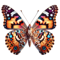 ai generado llamativo pintado dama mariposa aislado en alas desparramar, de cerca macro png