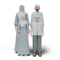 3D render of muslim people. Happy family showing apologize and welcome hand gesture. Apology during eid mubarak. Full length character isolated image on white background png