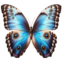 ai generiert tolle Morpho Schmetterling isoliert auf Flügel Ausbreitung, Nahansicht Makro png