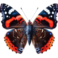 ai generiert lebhaft rot Admiral Schmetterling isoliert auf Flügel Ausbreitung, Nahansicht Makro png