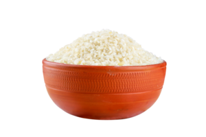 branco arroz dentro uma argila tigela isolado em uma transparente fundo png