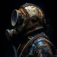 AI generated Diving helmet old and rusted photo