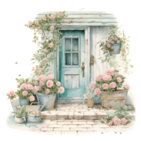 ai generato Vintage ▾ rustico veranda porta blu png