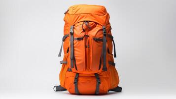 AI generated Orange Hiking Backpack Bag isolated on white background with copy space for advertisement. AI Generated photo