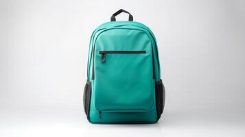 AI generated Teal School Backpack Bag isolated on white background with copy space for advertisement. AI Generated photo