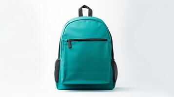 AI generated Teal School Backpack Bag isolated on white background with copy space for advertisement. AI Generated photo