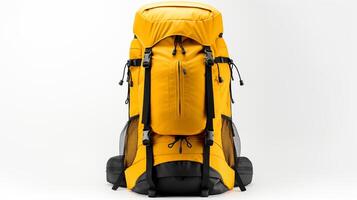 ai generado amarillo excursionismo mochila bolso aislado en blanco antecedentes con Copiar espacio para anuncio publicitario. ai generado foto
