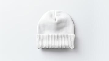AI generated Photo of White Beanie Hat isolated on white background. AI Generated