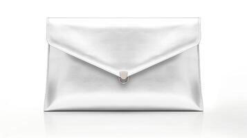 AI generated Silver Envelope Clutch Bag isolated on white background with copy space for advertisement. AI Generated photo