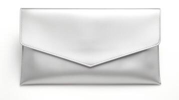 AI generated Silver Envelope Clutch Bag isolated on white background with copy space for advertisement. AI Generated photo