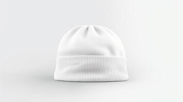 AI generated Photo of White Beanie cap isolated on white background. AI Generated