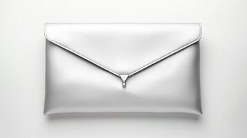 AI generated Silver Envelope Clutch Bag isolated on white background with copy space for advertisement. AI Generated photo