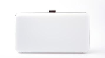 AI generated White Hardcase Clutch Bag isolated on white background with copy space for advertisement. AI Generated photo