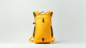 ai generado amarillo hidratación mochila bolso aislado en blanco antecedentes con Copiar espacio para anuncio publicitario. ai generado foto