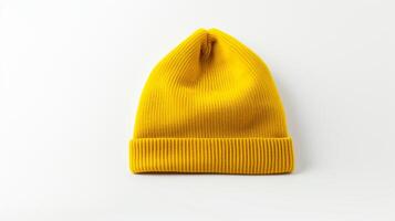 AI generated Photo of Yellow Beanie cap isolated on white background. AI Generated