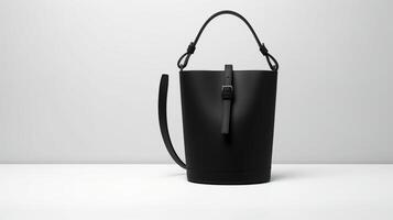 AI generated Black Bucket Bag isolated on white background with copy space for advertisement. AI Generated photo