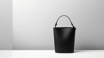 AI generated Black Bucket Bag isolated on white background with copy space for advertisement. AI Generated photo