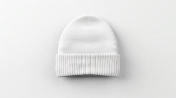 AI generated Photo of White Beanie cap isolated on white background. AI Generated