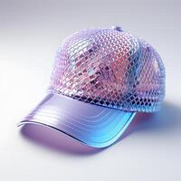 AI generated Colorful Holographic Cap. Iridescent Baseball Cap. Generative Ai photo