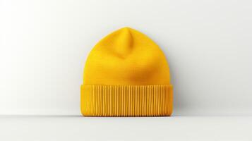 AI generated Photo of Yellow Beanie cap isolated on white background. AI Generated