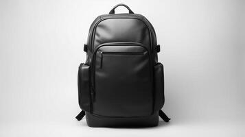 AI generated Black Camera Backpack Bag isolated on white background with copy space for advertisement. AI Generated photo