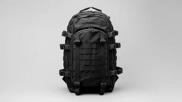 AI generated Black Tactical Backpack Bag isolated on white background with copy space for advertisement. AI Generated photo