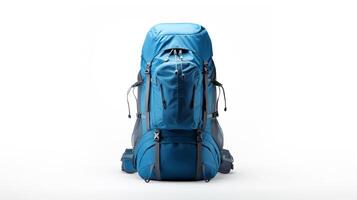 AI generated Blue Hiking Backpack Bag isolated on white background with copy space for advertisement. AI Generated photo