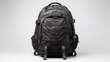 AI generated Black Tactical Backpack Bag isolated on white background with copy space for advertisement. AI Generated photo