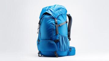 AI generated Blue Travel Backpack Bag isolated on white background with copy space for advertisement. AI Generated photo