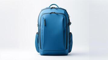 AI generated Blue Travel Backpack Bag isolated on white background with copy space for advertisement. AI Generated photo