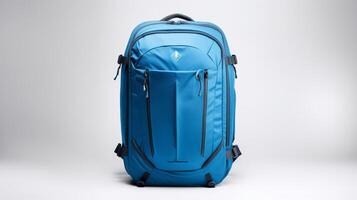 AI generated Blue Travel Backpack Bag isolated on white background with copy space for advertisement. AI Generated photo