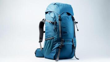 AI generated Blue Hiking Backpack Bag isolated on white background with copy space for advertisement. AI Generated photo